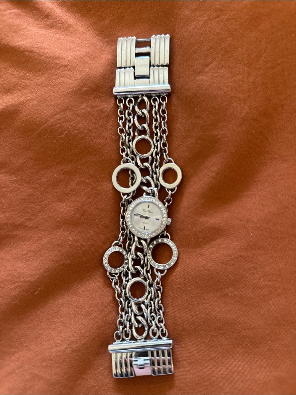 Vice Versa Silver Multi-chain Circle Accent Bracelet Watch